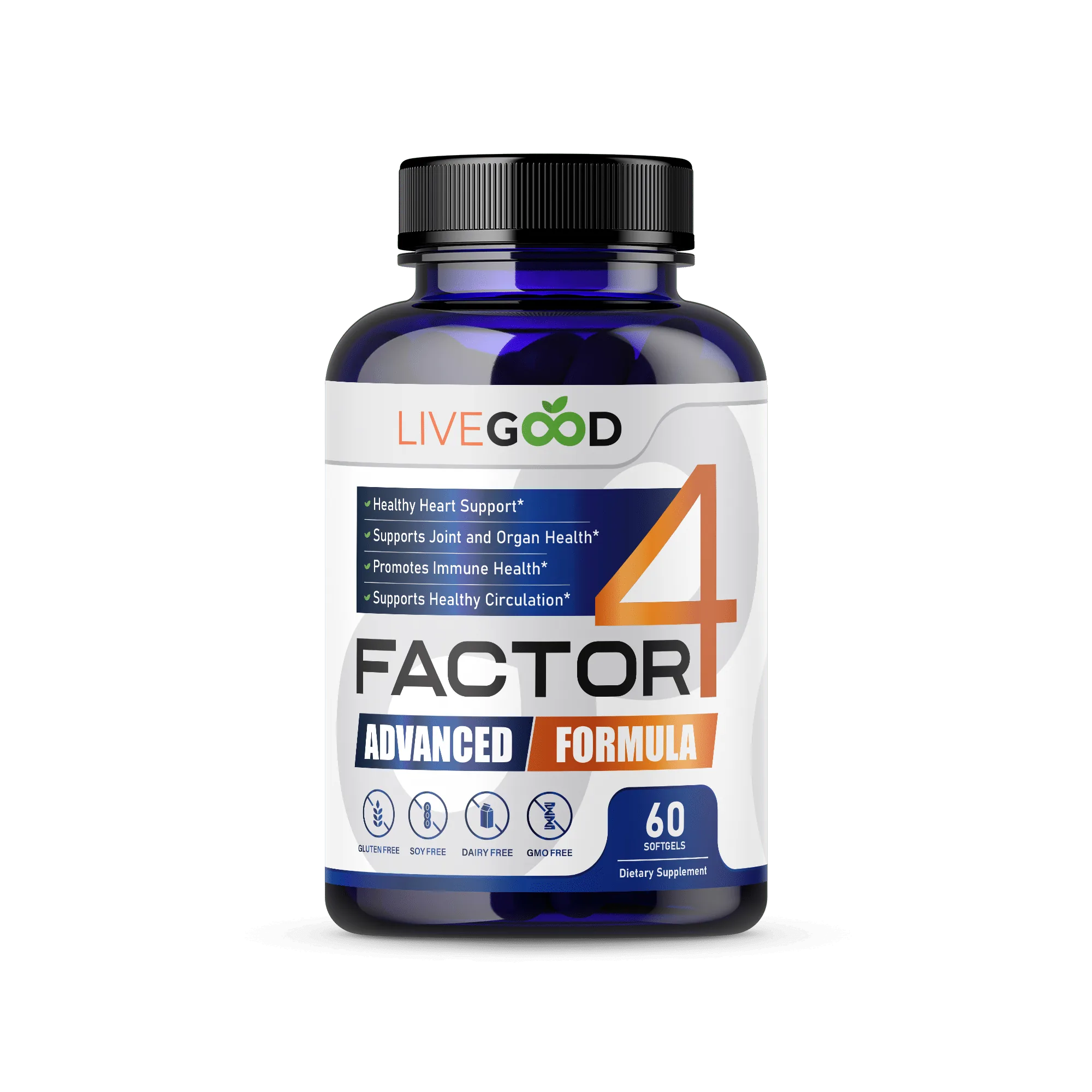 Factor4 anti-inflammatory supplement by LiveGood with omega-3, turmeric, CoQ10 and garlic for chronic inflammation support