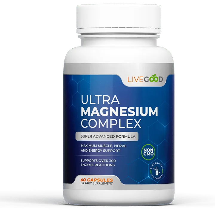 LiveGood Ultra Magnesium Complex magnesium glycinate and gluconate supplement bottle