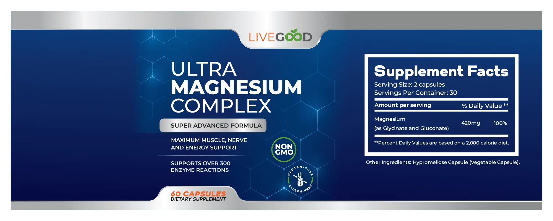 LiveGood Ultra Magnesium Complex ingredients and supplement facts magnesium glycinate and magnesium gluconate