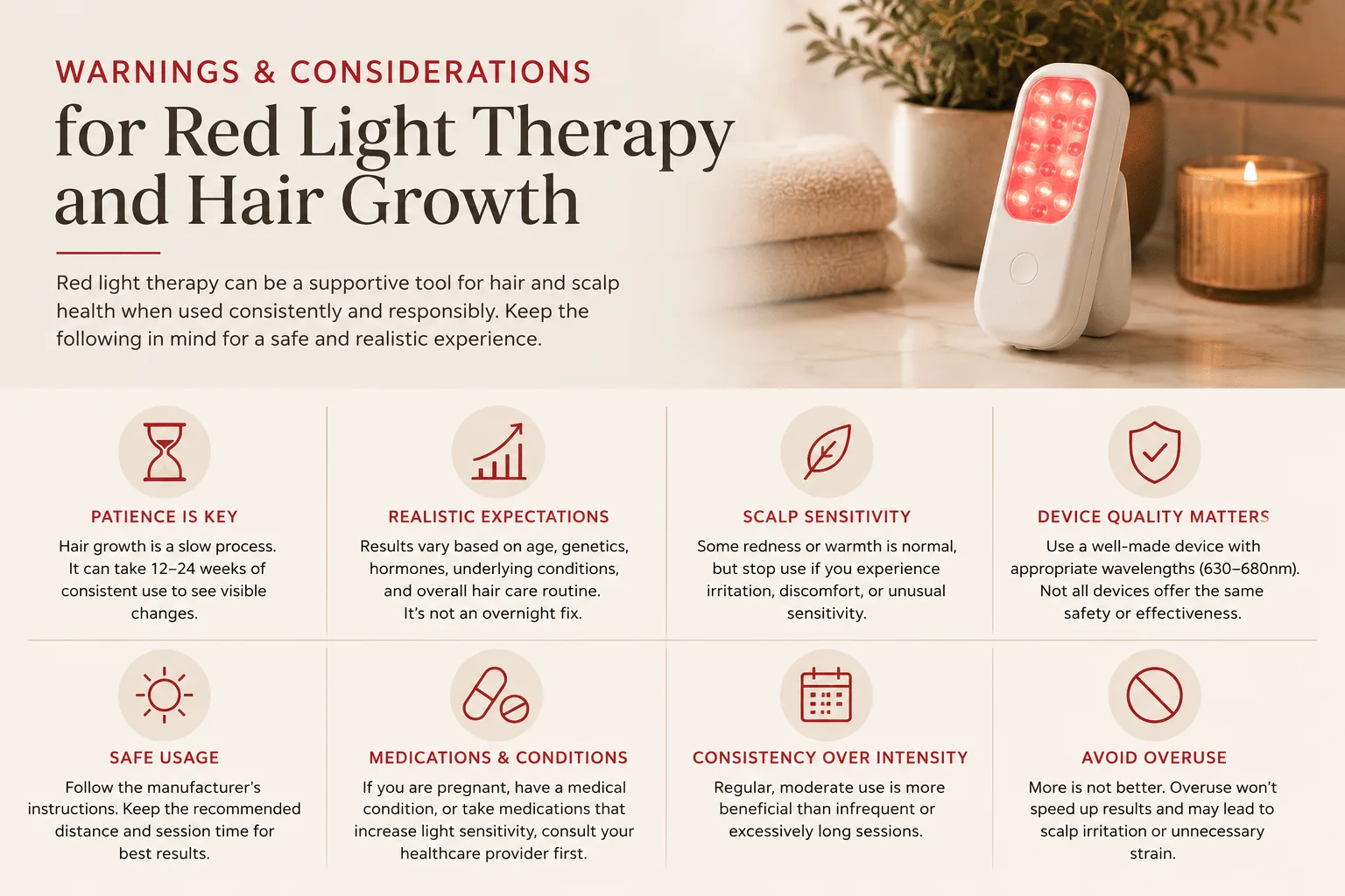 Red light therapy and hair growth device beside hairbrush with shedding hair
