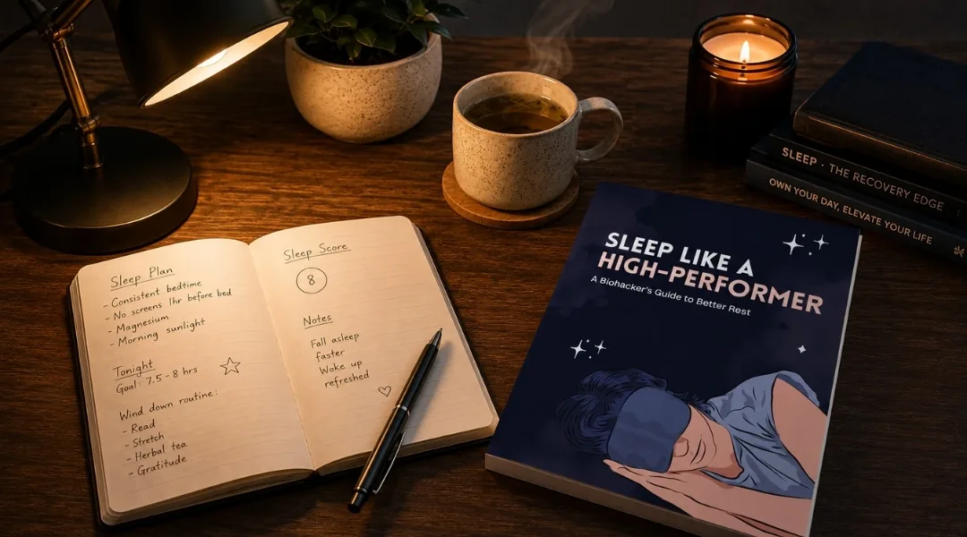 sleep workbook and evening bedtime routine on writing desk