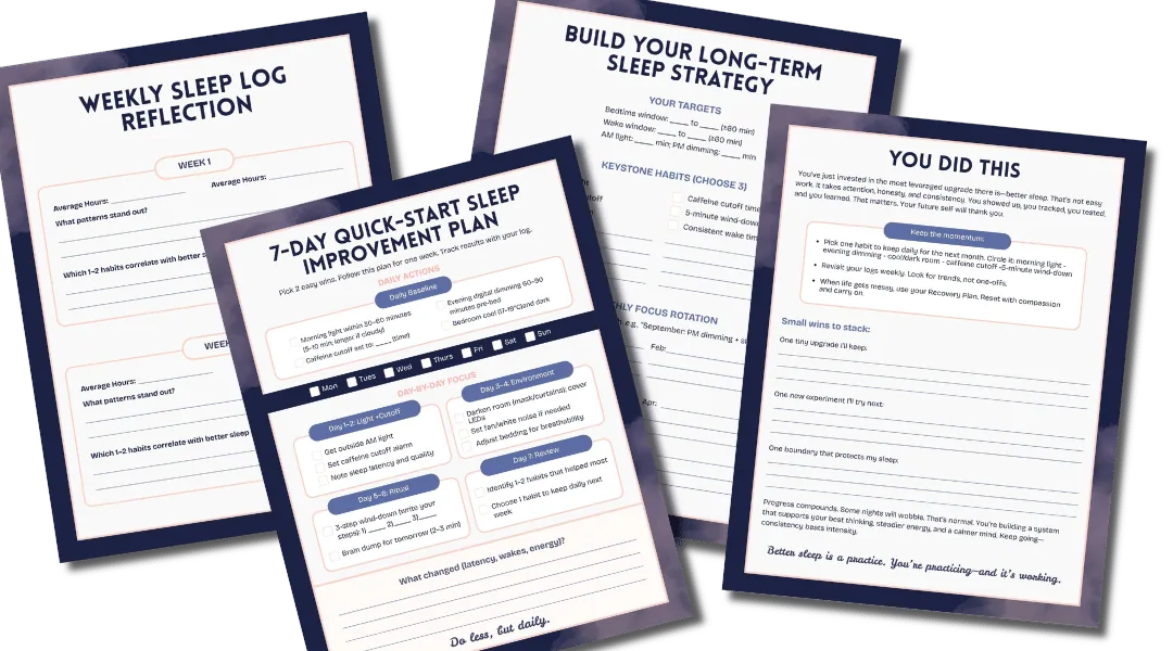 workbook pages focused on creating a sustainable sleep routine and consistent bedtime habits